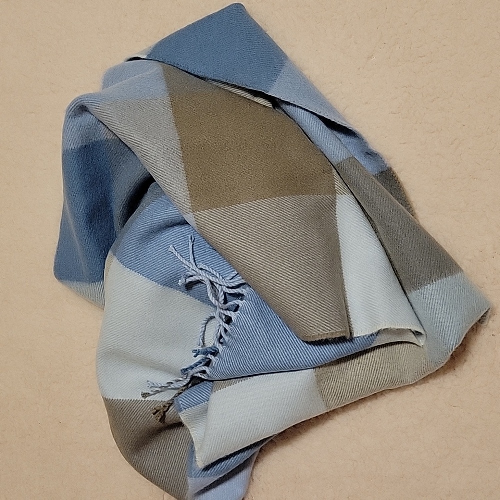 Germany Hand Tailored Blue Plaid Cashmere Scarf
